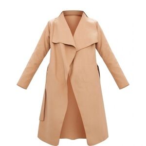 Pretty Little Thing Camel Veronica Waterfall Tie Waist Coat